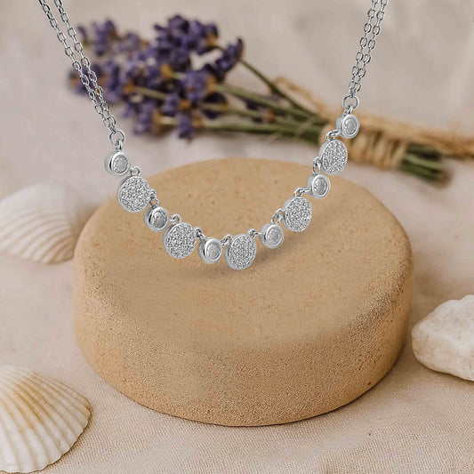 Aryna Dazzling Pavé Disc Silver Chain Pendant