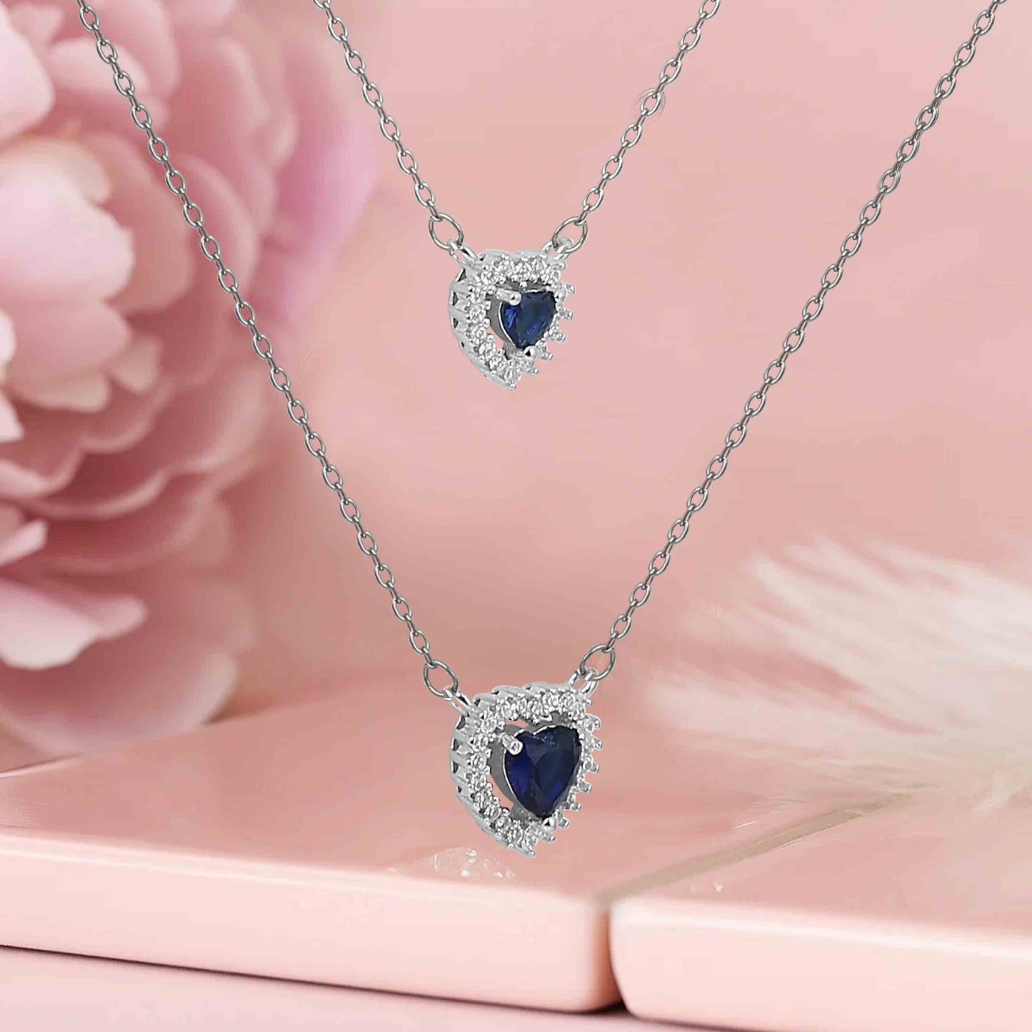 Aryna Dazzling Blue Heart Silver Chain Pendant