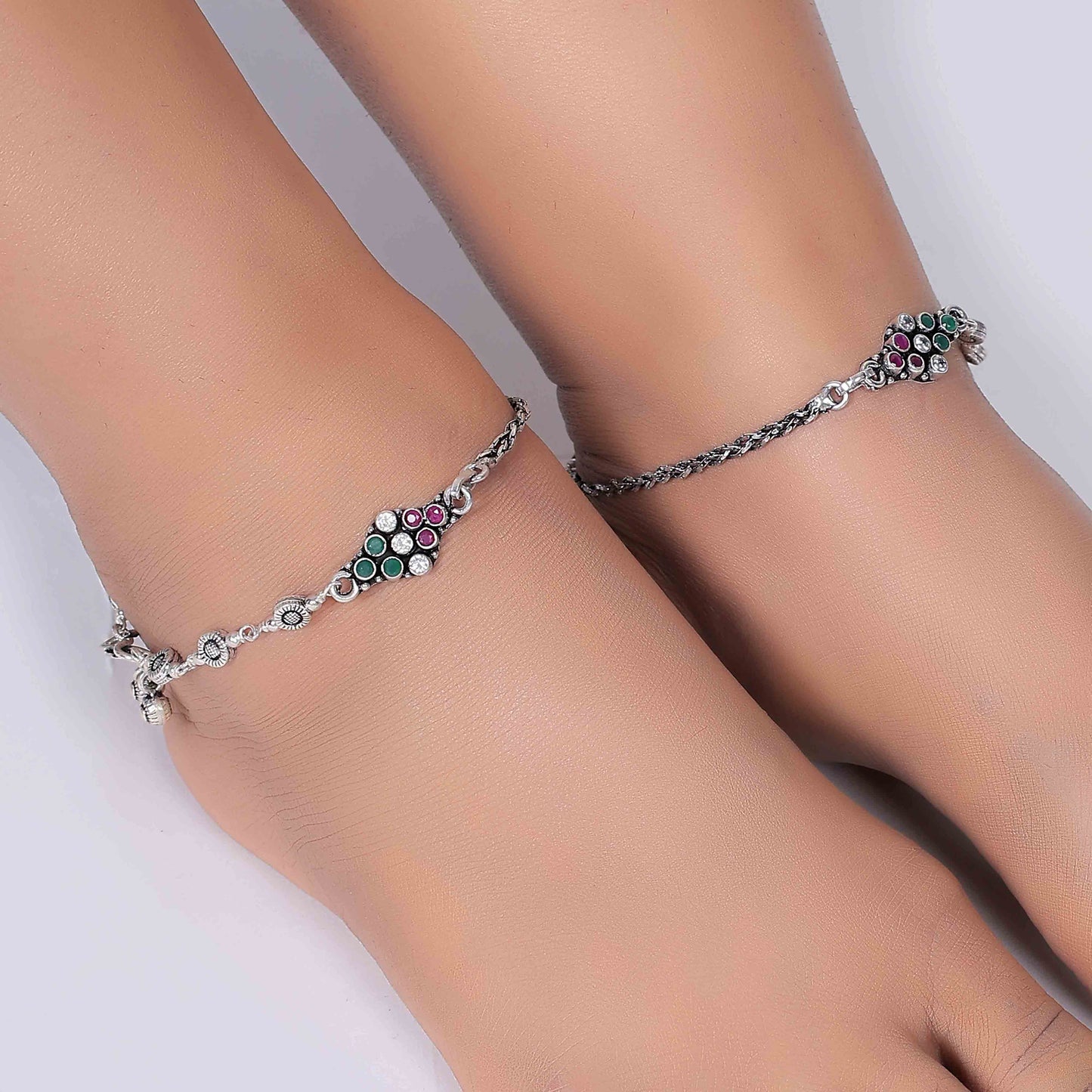 Aryna Chromatic Cascade Silver Anklet