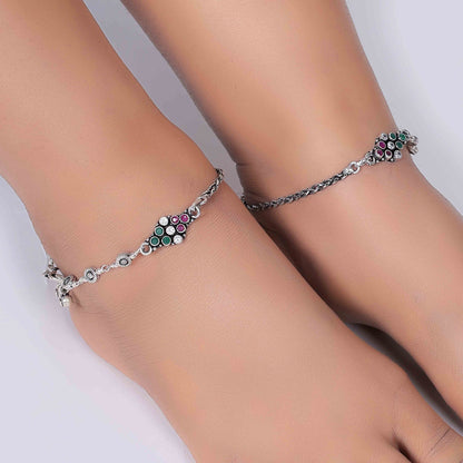 Aryna Chromatic Cascade Silver Anklet