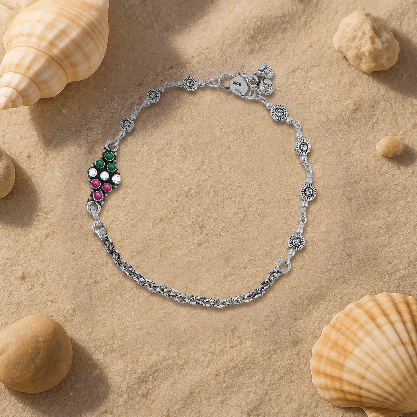 Aryna Chromatic Cascade Silver Anklet