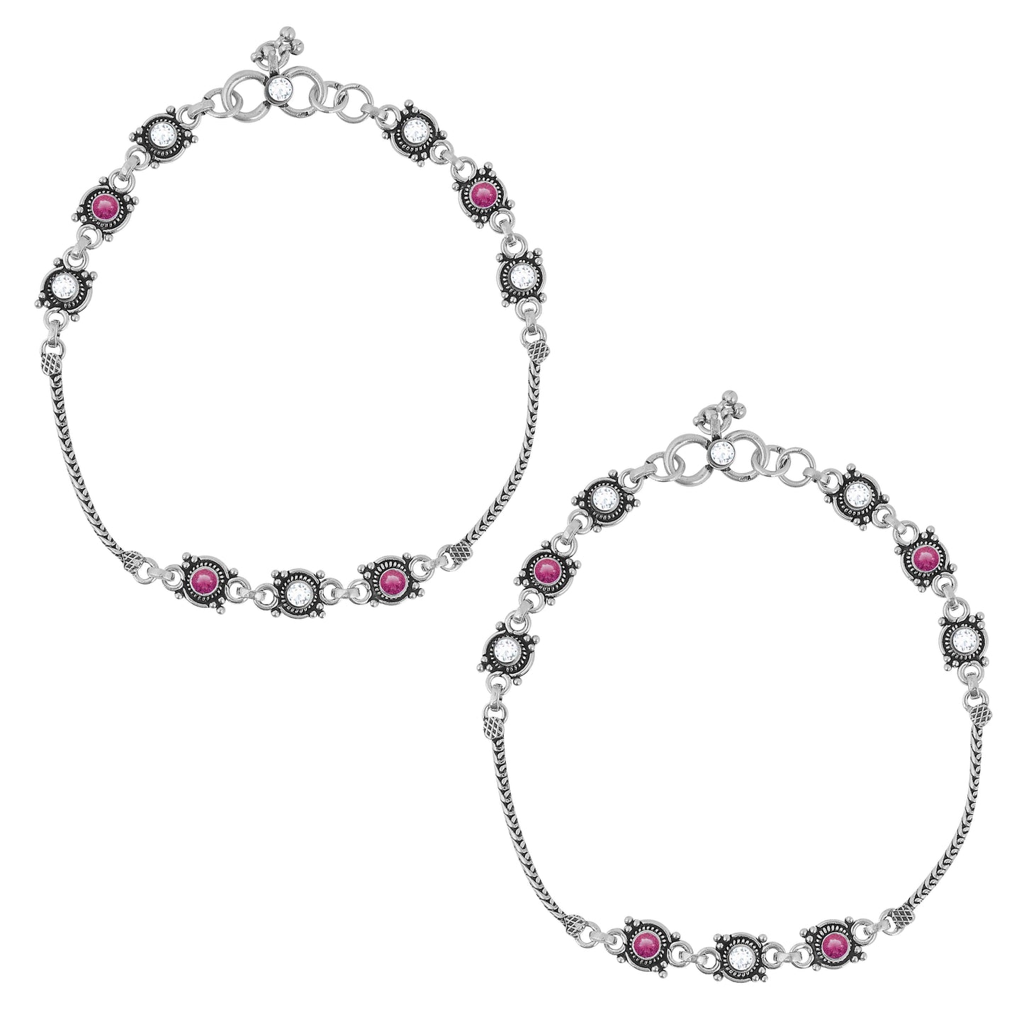 Aryna Crimson Bloom Silver Anklet