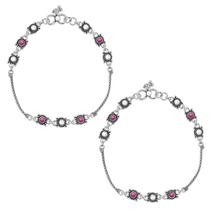 Aryna Crimson Bloom Silver Anklet