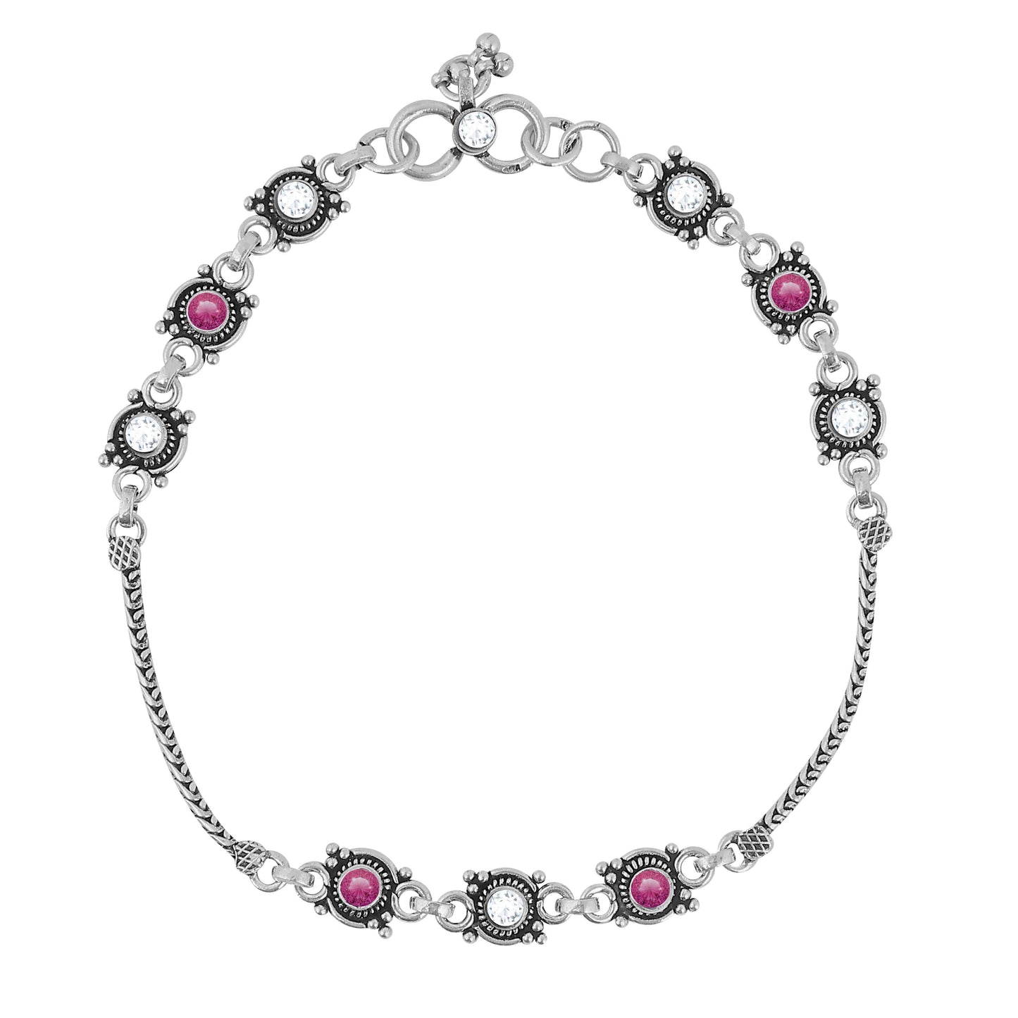Aryna Crimson Bloom Silver Anklet