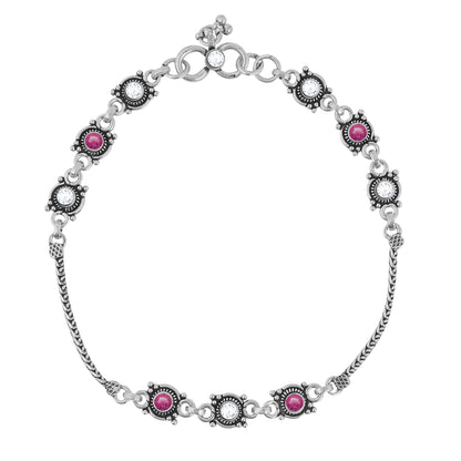 Aryna Crimson Bloom Silver Anklet