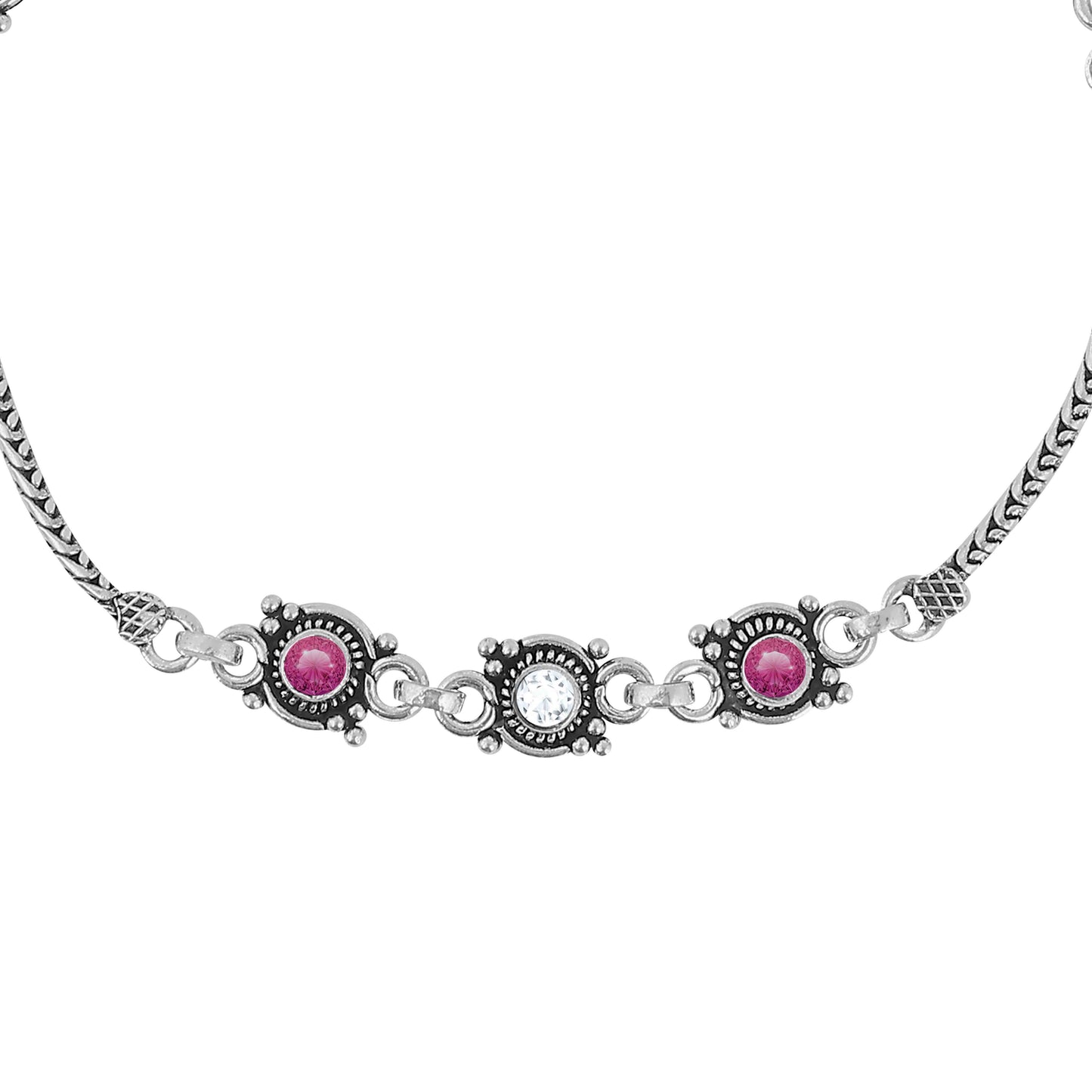 Aryna Crimson Bloom Silver Anklet