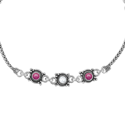 Aryna Crimson Bloom Silver Anklet
