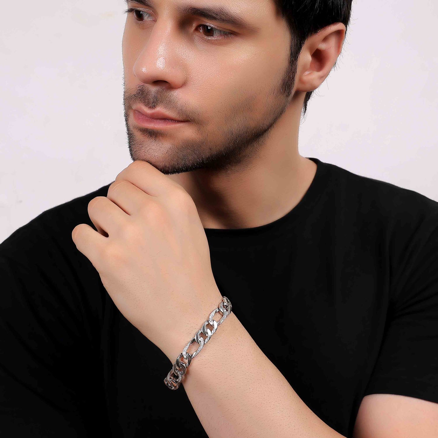 Aryna Bold Pave Mariner Silver Men's Bracelet