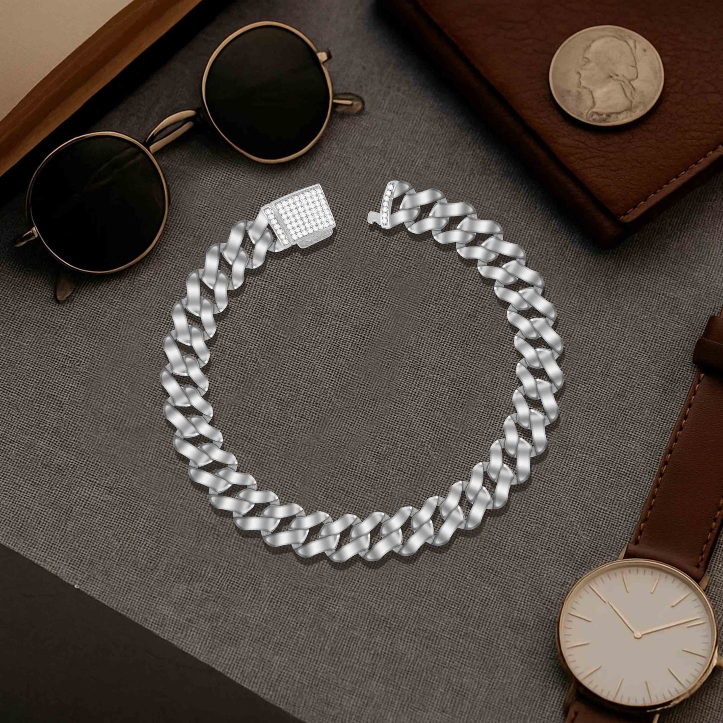 Aryna Iced Out Cuban Link Silver Men's Bracelet
