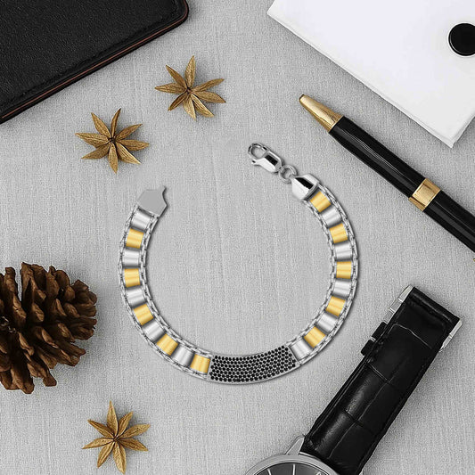 Aryna Two Tone Bar Silver Men's Bracelet