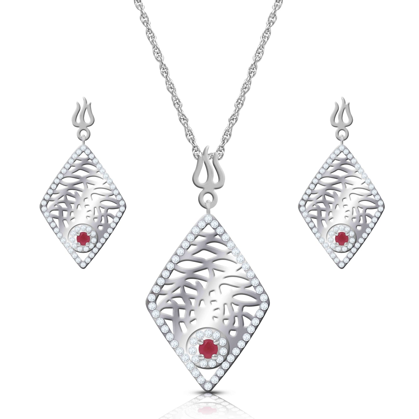 Aryna Crimson Leaf Silver Chain Set