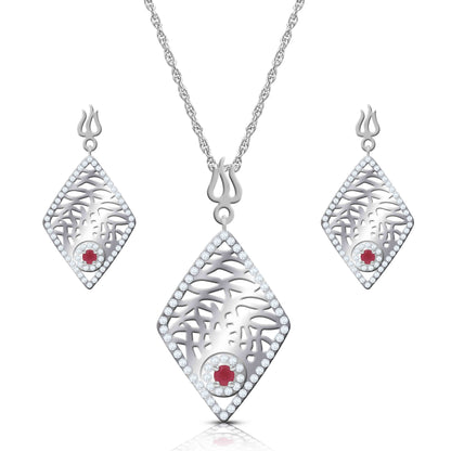 Aryna Crimson Leaf Silver Chain Set