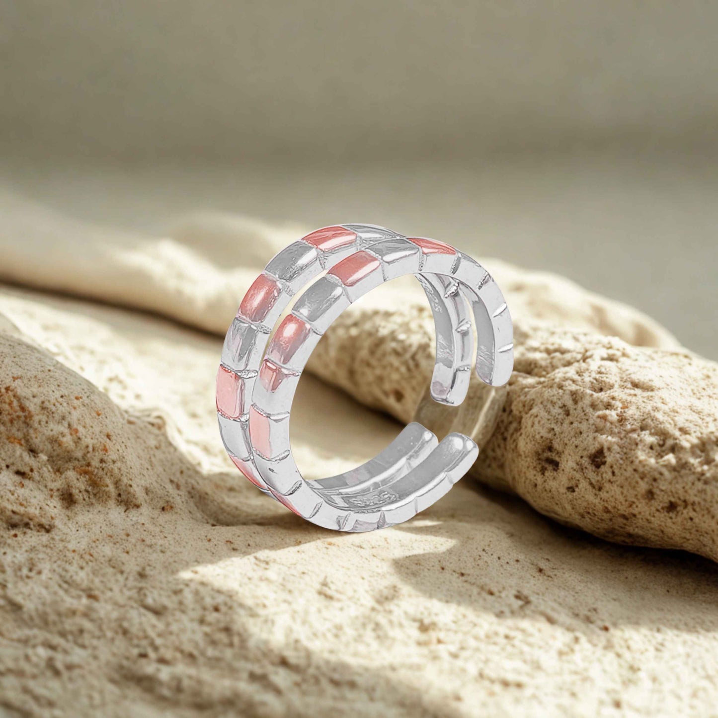 Contemporary Mosaic Sterling Silver Toe Rings