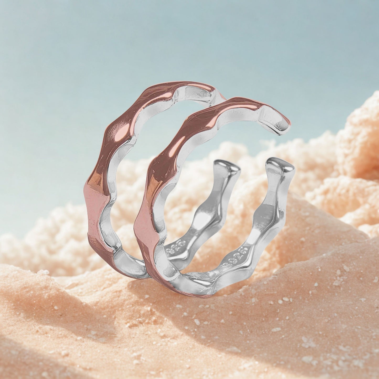 Two-Tone Wavy Sterling Silver Toe Rings