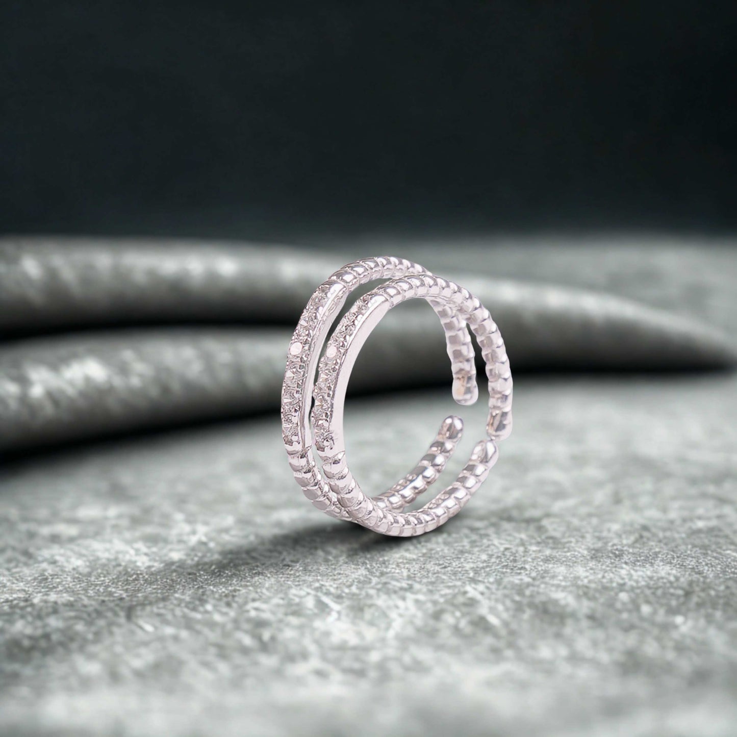 Double Band Pav̩ Sterling Silver Toe Rings