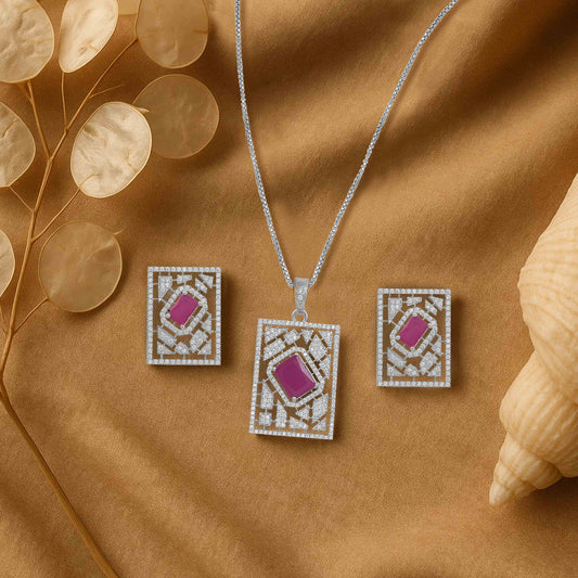 Aryna Pink Prism Silver Chain Set