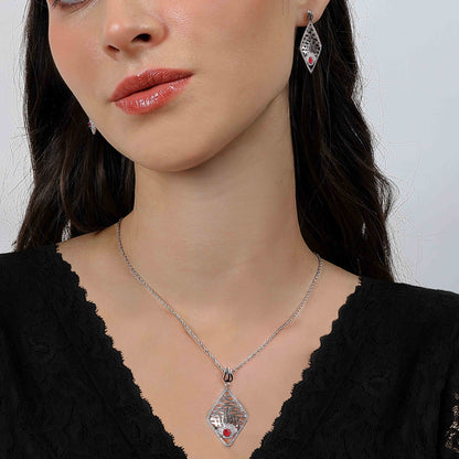 Aryna Crimson Leaf Silver Chain Set