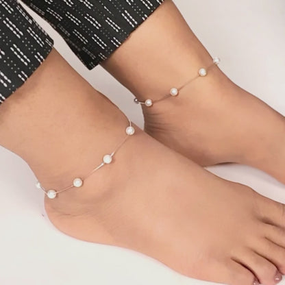 Aryna Delicate Pearl Silver Anklet