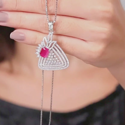 Aryna Crimson Bloom Silver Chain Set