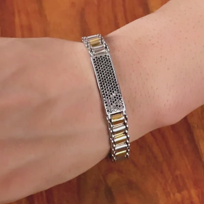 Aryna Two Tone Bar Silver Men's Bracelet