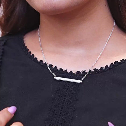 Pave Bar Silver Chain Pendant